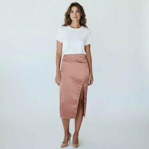 Pretty Little Thing womens tan Mocha Satin Midi Split Back Midaxi Skirt 4 NWT